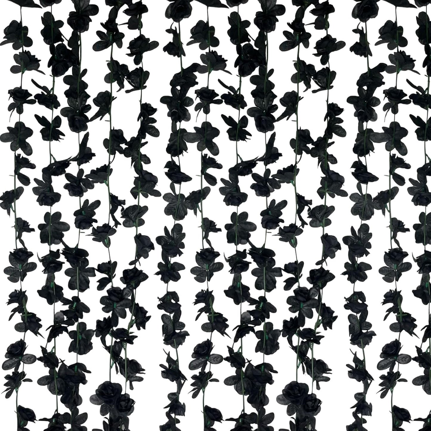 8Pcs 63Ft Black Rose Garland, Fake Rose Hanging Flowers, Artificial Flower Vine, Hanging Floral Vine Garland for Wedding, Birthday Party, Wall Arch, Halloween, Christmas Garden Backdrop Decor
