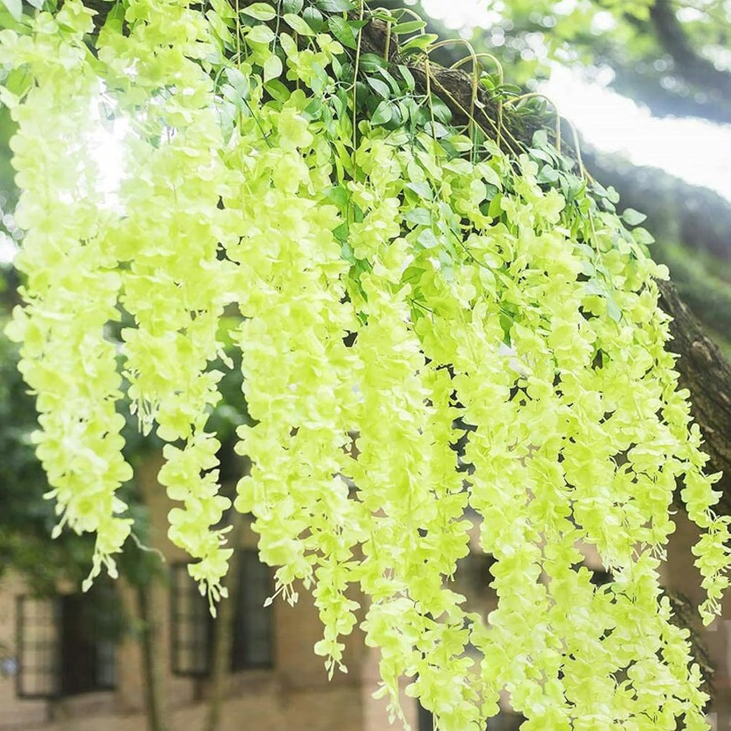 5 Pack Green Wisteria Hanging Flowers Garland, 3.77 Feet Artificial Flower Vines, Fake Wisteria, Artificial Vines Hanging Garland for Backdrop Outdoor Yard Garden Decor