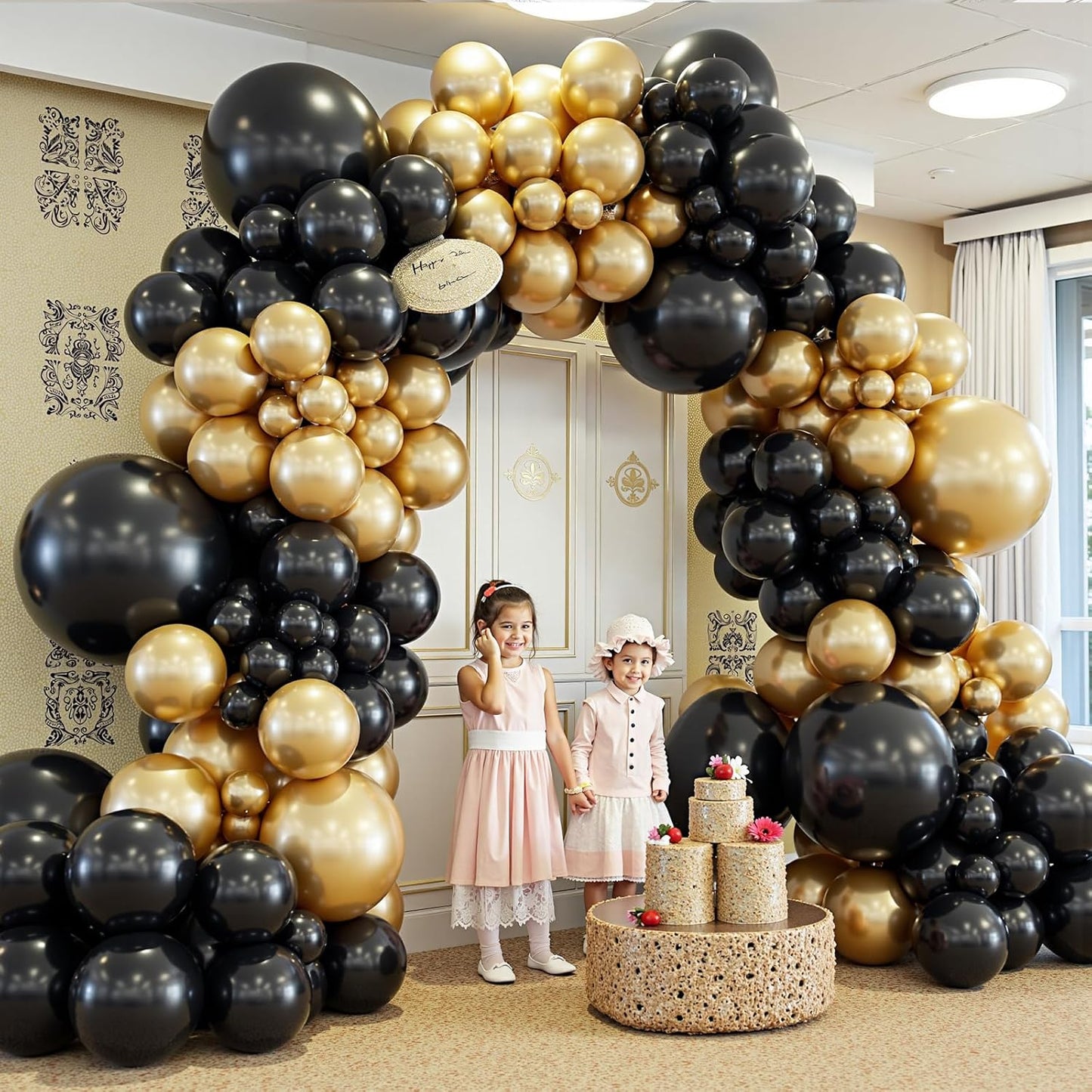 412Pcs Black and Gold Balloons Garland Arch Kit,18 12 10 5 Inch Different Size Black and Metallic Gold Balloons for Graduation Birthday Wedding Party Decorations