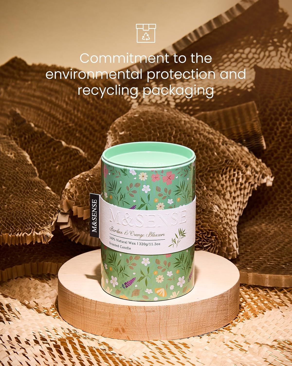 M&SENSE Bamboo Orange Blossom Scented Candle, Medium Jar Candle 11.3oz Natural Soy Wax for Home Scented, Floral Candles Gift for Spring Holiday, Up to 70 Hours Burning Long-Lasting Fragrance