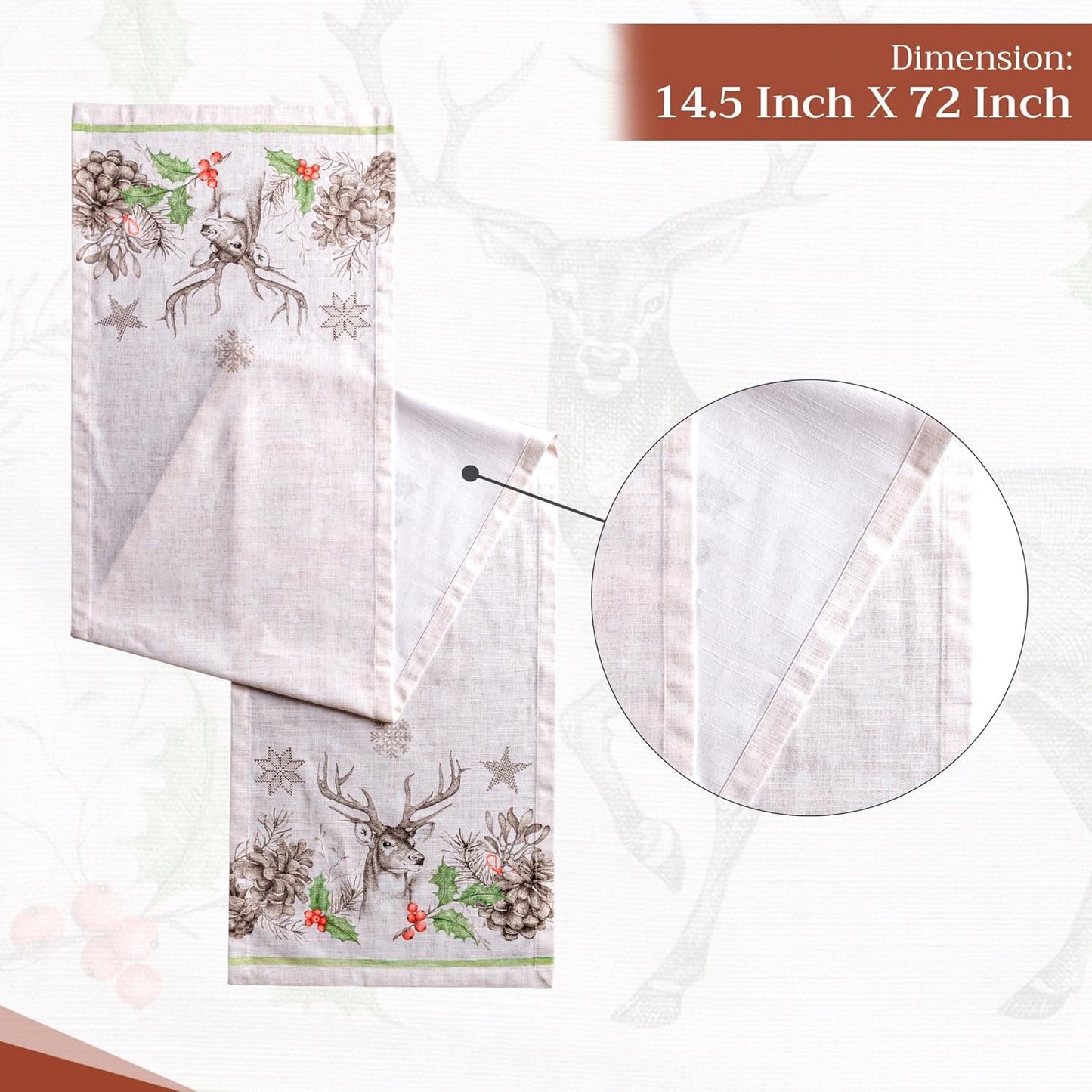 Maison d' Hermine Table Runner 100% Cotton Single Layer Table Runners 72 inches Long for Thanksgiving Christmas Decorations Home Kitchen Dining Party Wedding (Christmas Dew, 14.5" x 72")