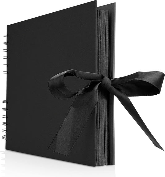 INNOCHEER Photo Album - Self Adhesive 80 Black Pages, Large Scrapbook Wedding Guest Book for DIY Anniversary Travel Memory Scrapbooking (Black 8X12)