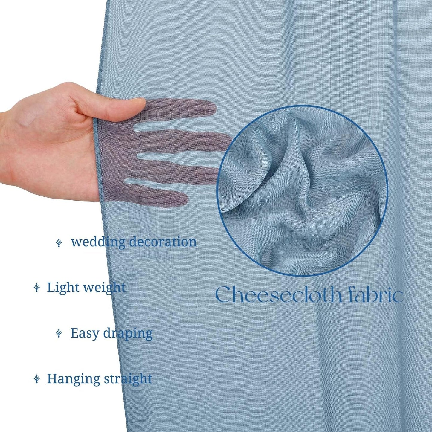 6 Panels Dusty Blue Ceiling Drapes for Wedding, 5ftx10ft Ceiling Drapes Cheesecloth Sheer Fabric Curtain Wedding Arch Draping Fabric Romantic Ceilings Decorations for Weddings Party Ceremony Stage