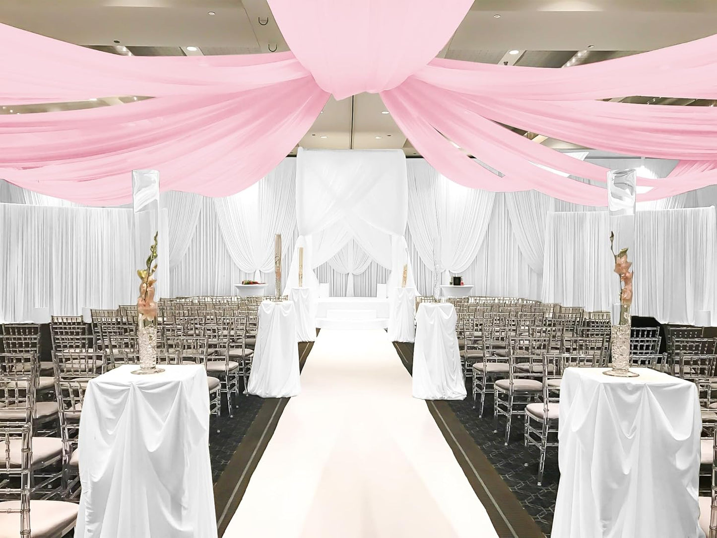 6 Panels Pink Ceiling Drapes for Wedding, 5ftx20ft Ceiling Drapes Cheesecloth Sheer Fabric Curtain Wedding Arch Draping Fabric Romantic Ceilings Decorations for Weddings Party Ceremony Stage