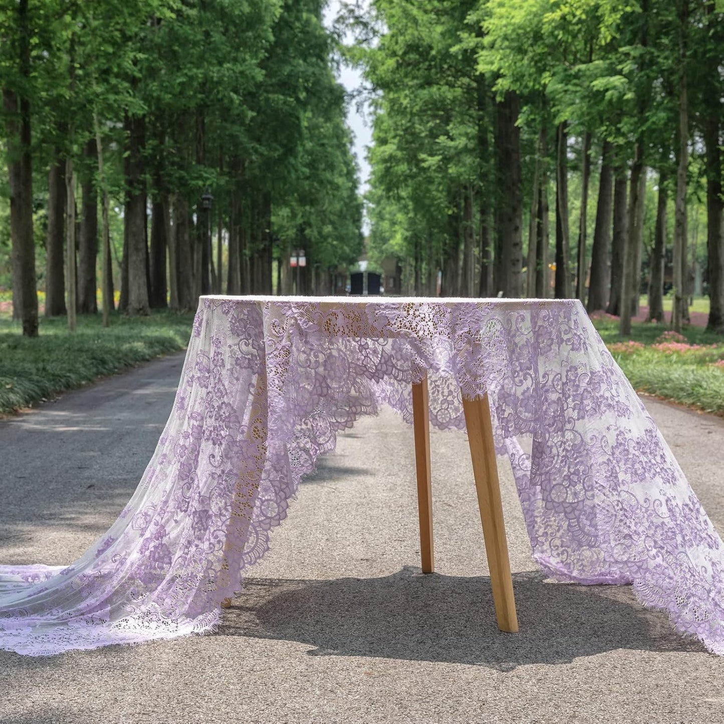 TINWIN Purple Lace Tablecloth 60x120 Inch Rectangle Vintage Runner Eyelash Fabric for Kitchen Dining Picnic Table Wedding Decor for Home Decoration Tea Party