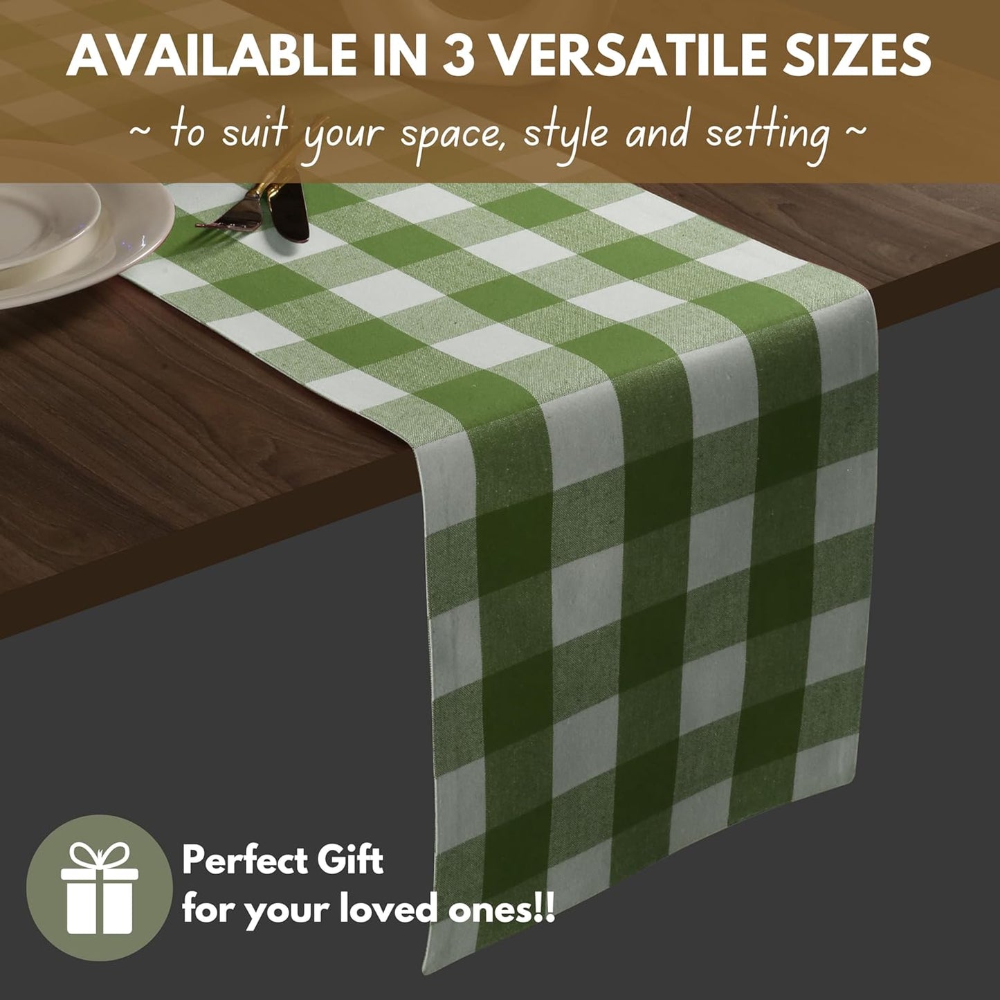 Native Fab Table Runner Buffalo Check Plaid 100% Cotton - 13x108 Inches Kitchen Dining Table Decoration for Indoor Outdoor Farmhouse Home Party Decor - Mint Green and White