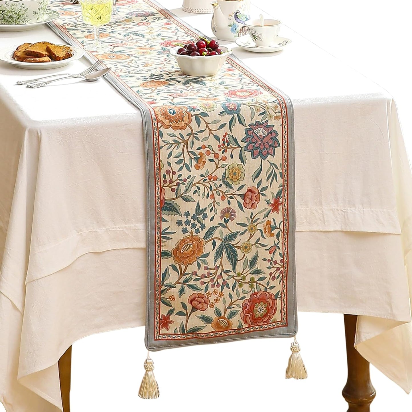 Farmhouse Floral Cloth Runner for Table,Decorative Linen 71 Inches Long Table Runners,Decor Tabletop for Kitchen,Dining,Tea Party,Home,Christmas,12"*71"