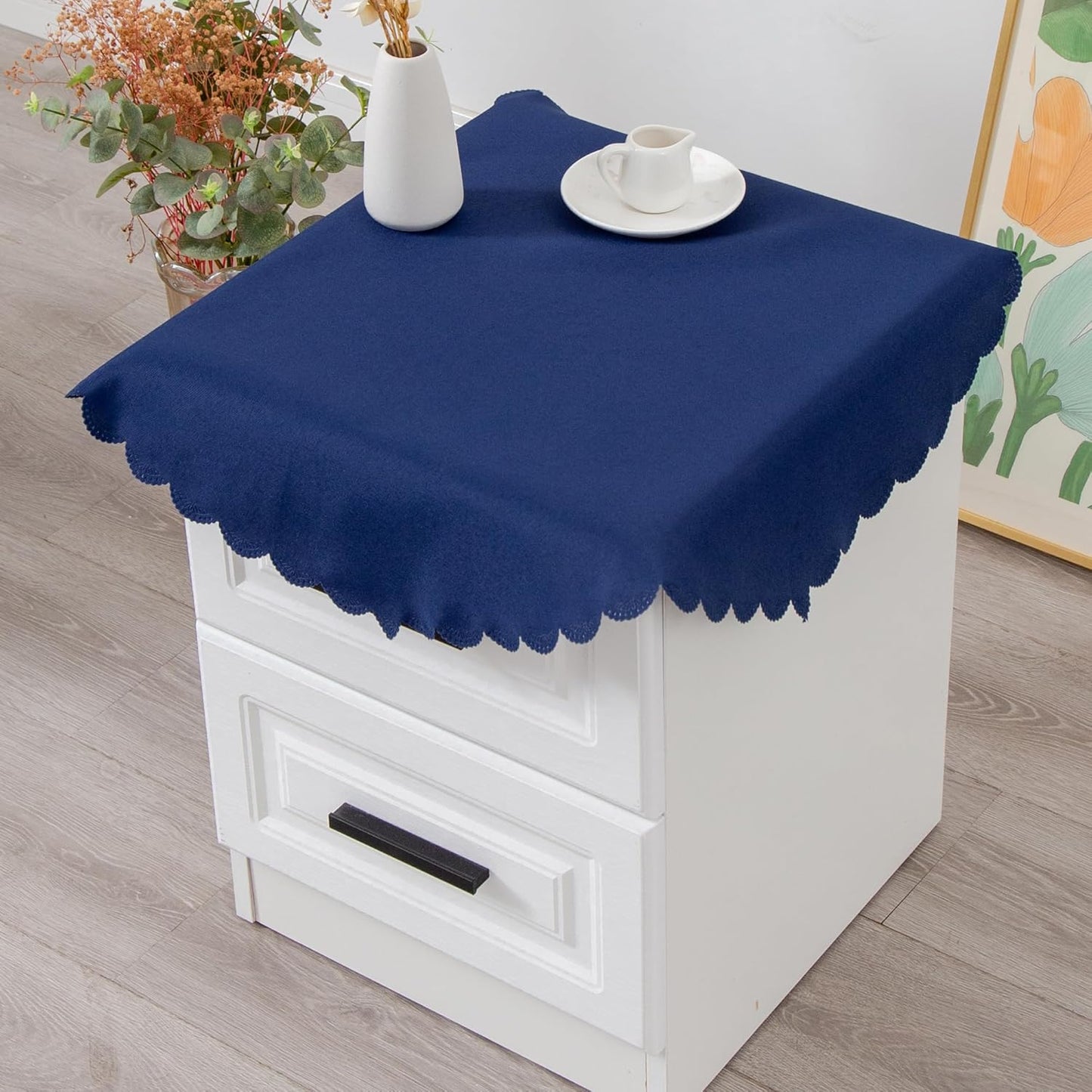Small Round Navy Tablecloth 24 Inch Polyester Fabric Washable Table Cover Decorative Wrinkle Resistant Solid Color Table Cloth for Nightstand Party Wedding Camping