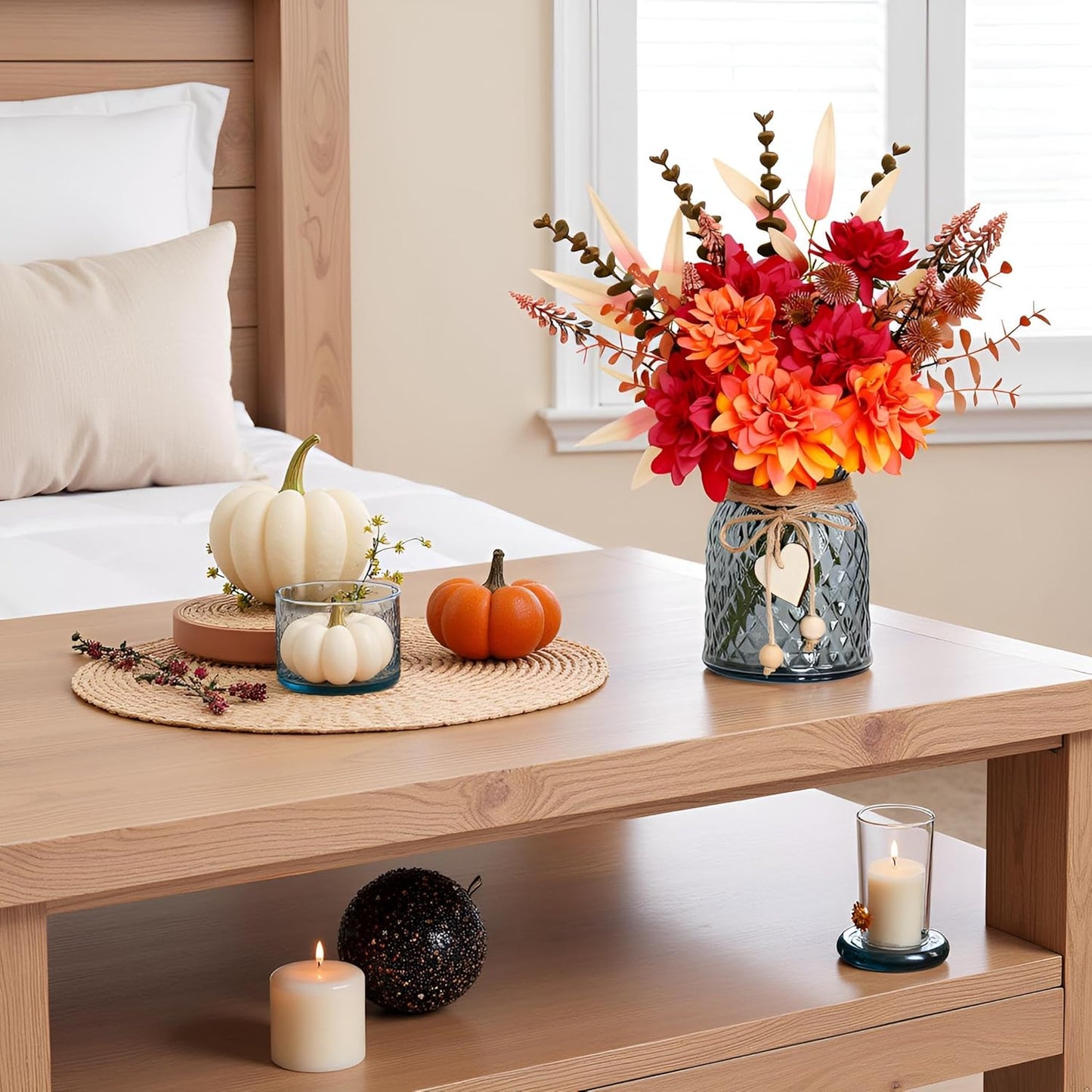 Fake Fall Flowers in Vase,Faux Flowers in Vase,Fall Floral Arrangement,Fall Centerpieces for Tables,Artificial Flowers,Kitchen Decor,Coffee Table Decor