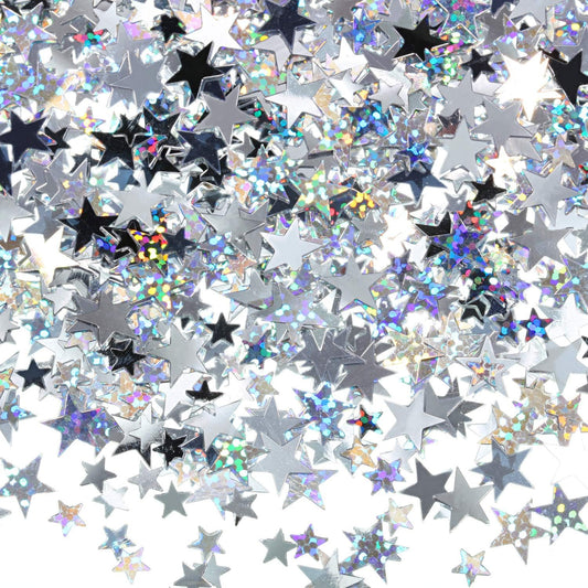 Hestya 60g Star Confetti Glitter Table Confetti Metallic Foil Stars for Party Wedding Festival Decorations(Silver Set,10mm and 6mm)