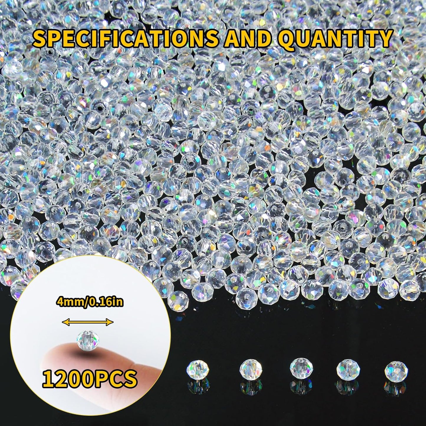 1200Pcs 4mm Crystal Glass Beads for Jewelry Making Beads for Bracelets Necklace Pendants Making Supplies(White AB Color)