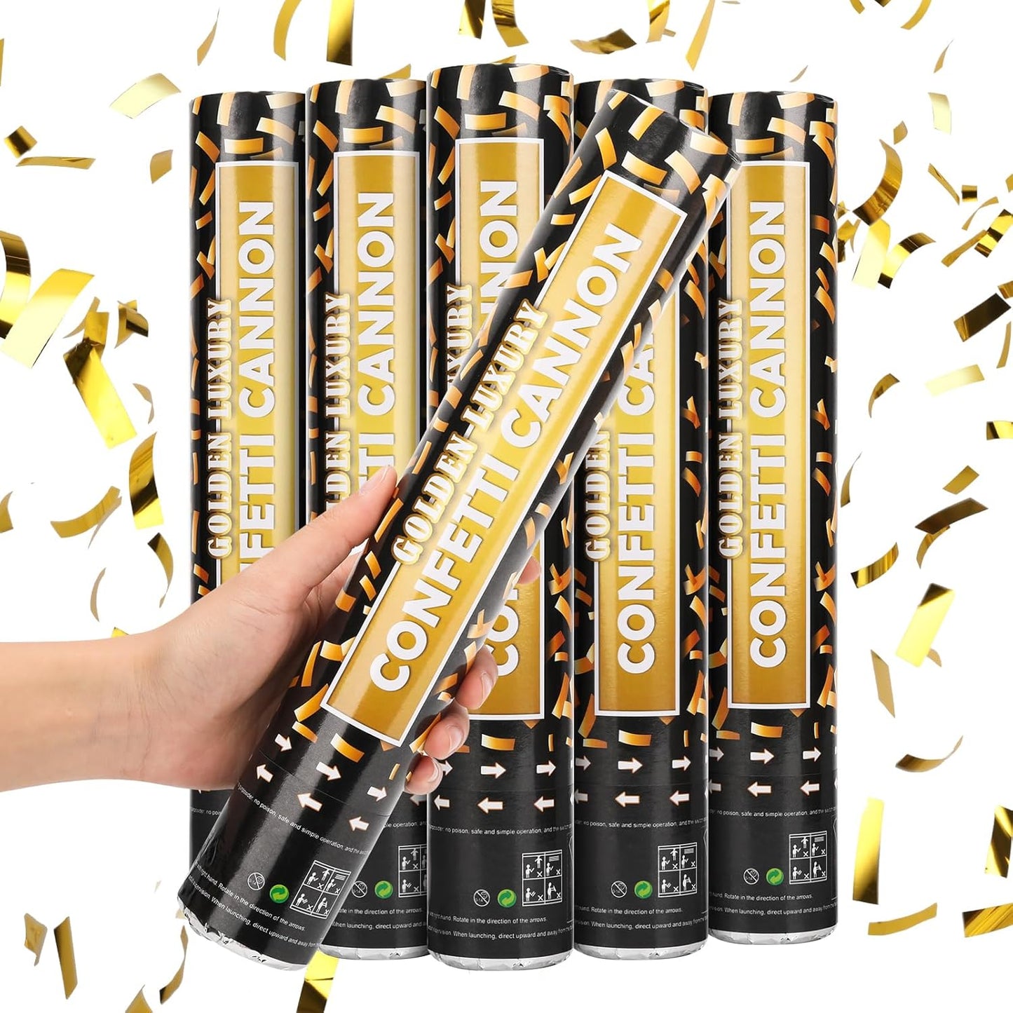 Confetti Cannon, 5 Packs Gold Confetti Poppers, 12 inch Party Poppers Confetti Shooters for Birthday, Wedding, Graduation, Anniversary, Parties, Christmas, New Year's Eve and Any Celebration