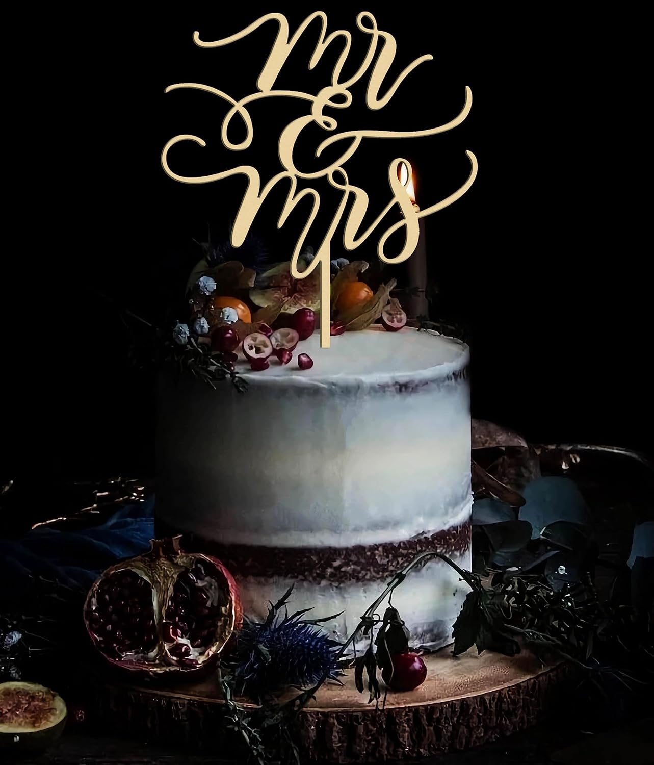 Mr and Mrs Cake Topper - Wooden Wedding Cake Toppers Bride and Groom Party Cake Decorations Supplies, Perfect for Bridal Shower, Wedding or Engagement Party