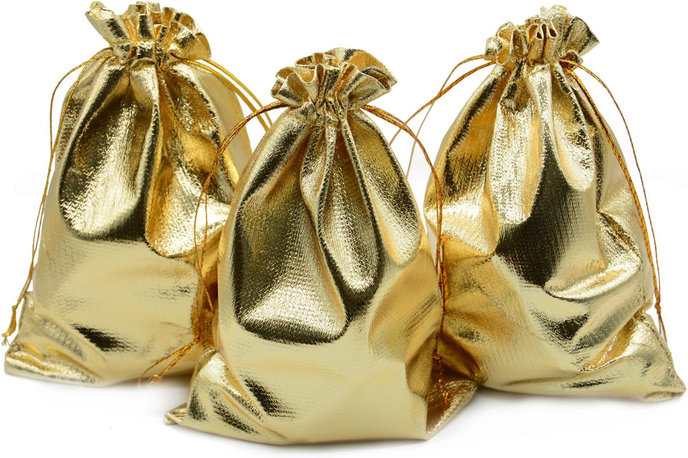 Pack of 100 3.54"x4.72" Heavy Duty Gold Drawstring Organza Jewelry Pouches Wedding Party Christmas Favor Gift Candy Chocolate Bags (Gold, 3.54"x4.72")