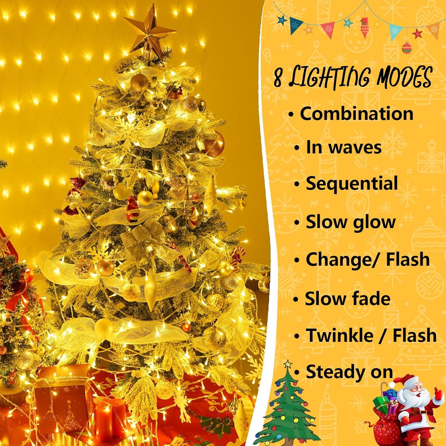 YEGUO 165ft 500 LED String Lights Outdoor Waterproof, Clear Wire Christmas Lights Indoor Plug in, 8 Modes Fairy Light for Party Wedding Classroom Tree(Warm White)