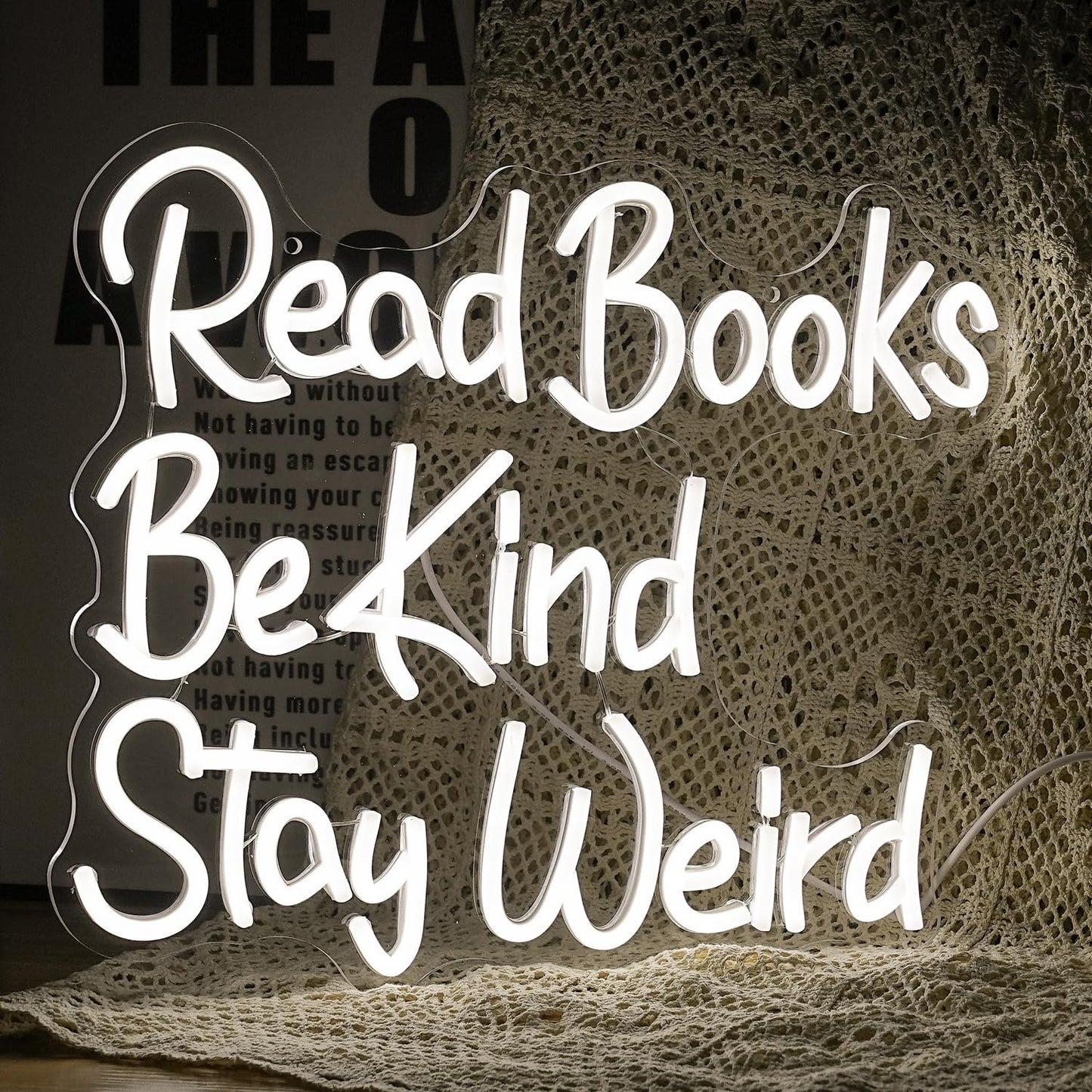 Read Books Be Kind Stay Weird Neon Sign Letter LED White Neon Lights Dimmable USB Powered 14.17’’X13’’Cool Wall Decorative Light Bedroom Bar Birthday Party Decoration Gifts （White)