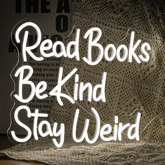Read Books Be Kind Stay Weird Neon Sign Letter LED White Neon Lights Dimmable USB Powered 14.17’’X13’’Cool Wall Decorative Light Bedroom Bar Birthday Party Decoration Gifts （White)