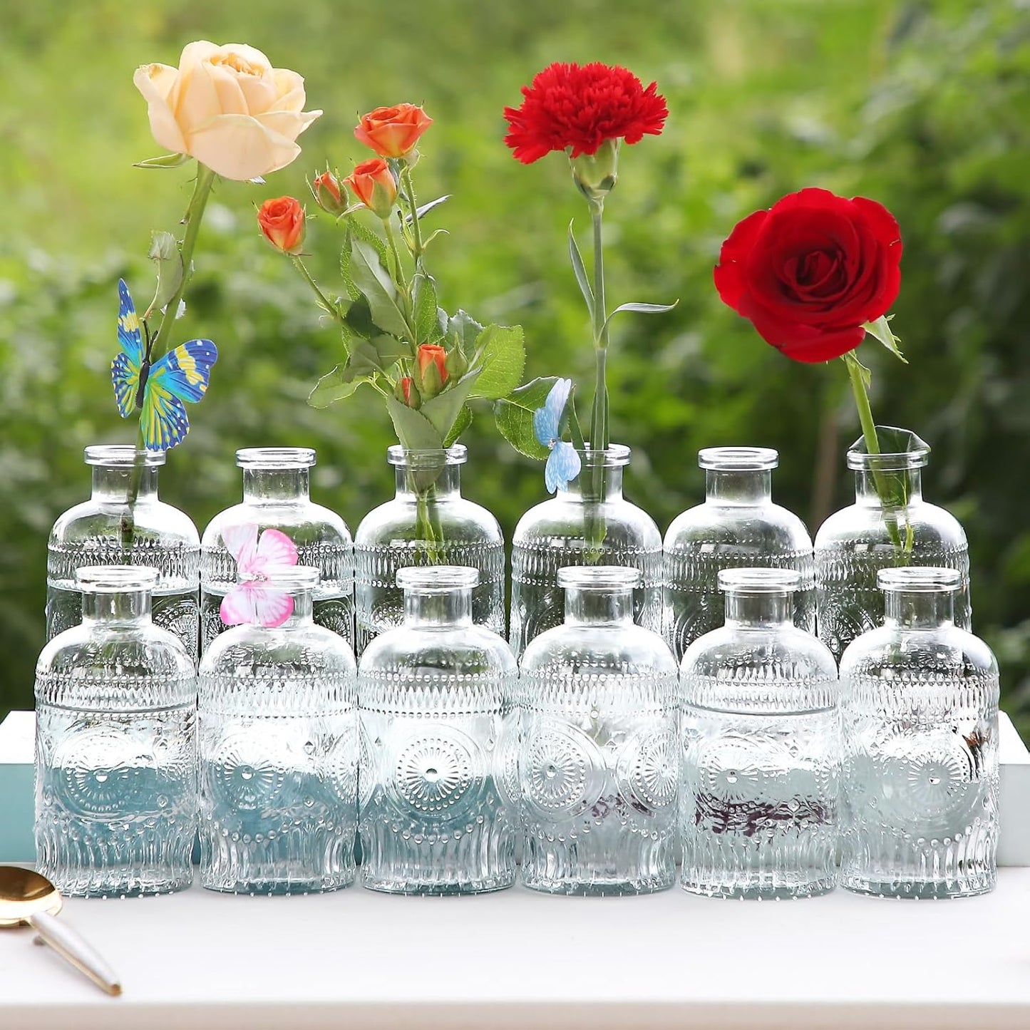 Glass Bud Vases in Bulk,Small Glass Vases for Flowers as Wedding Centerpieces for Tables,Clear Flower Vases Suitble for Wedding Decorations,Home Decor (Clear, 12 pcs)