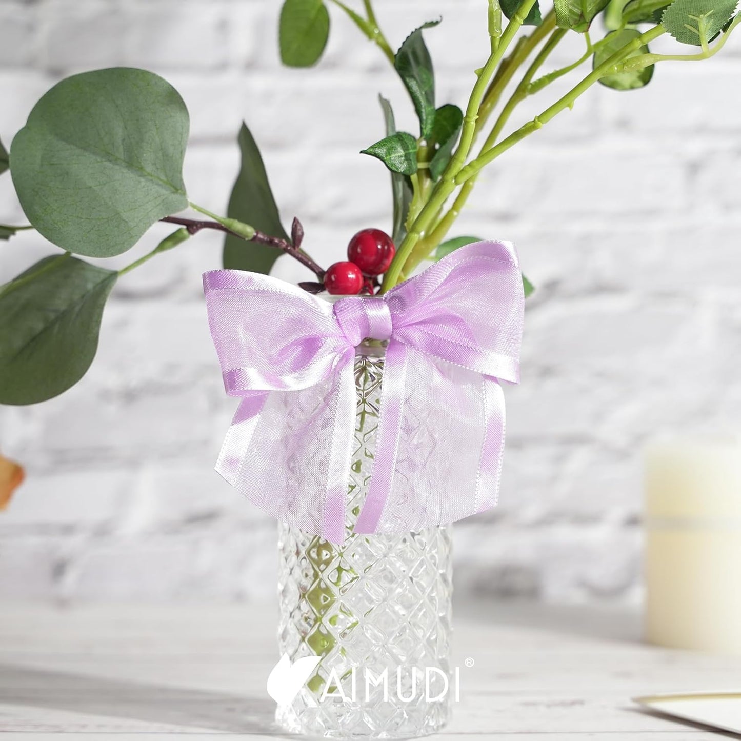 AIMUDI Purple Bows for Crafts 4" Lavender Bows with Twist Ties Premade Lilac Bows Pre Tied Organza Bows for Treat Bags, Easter's Day, Cake Pop,Gift Wrapping,Baby Shower,Wedding Favor -12 Counts