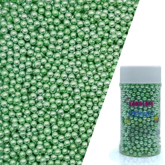 Edible Silver Green Pearl Sugar Sprinkles Candy 4mm Mini Pearls Cake Decorations Cupcake Toppers Cookie Decorating Perfect for Wedding Party Valentine Halloween Christmas Supplies 3OZ