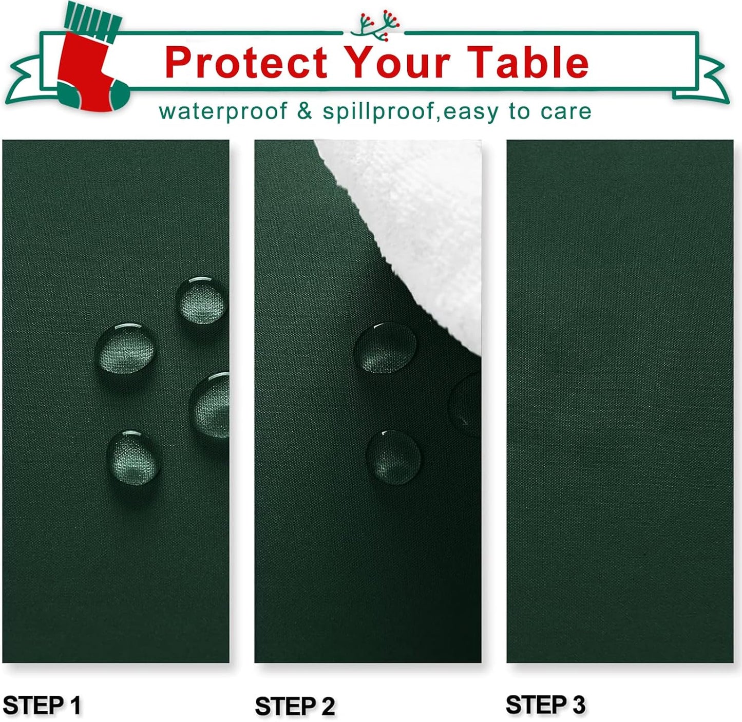 Hiasan Rectangle Tablecloth - Waterproof Washable Fabric Table Cloth for Wedding, Banquet, Gathering and Dining Room, 90 x 132 Inch, Hunter Green
