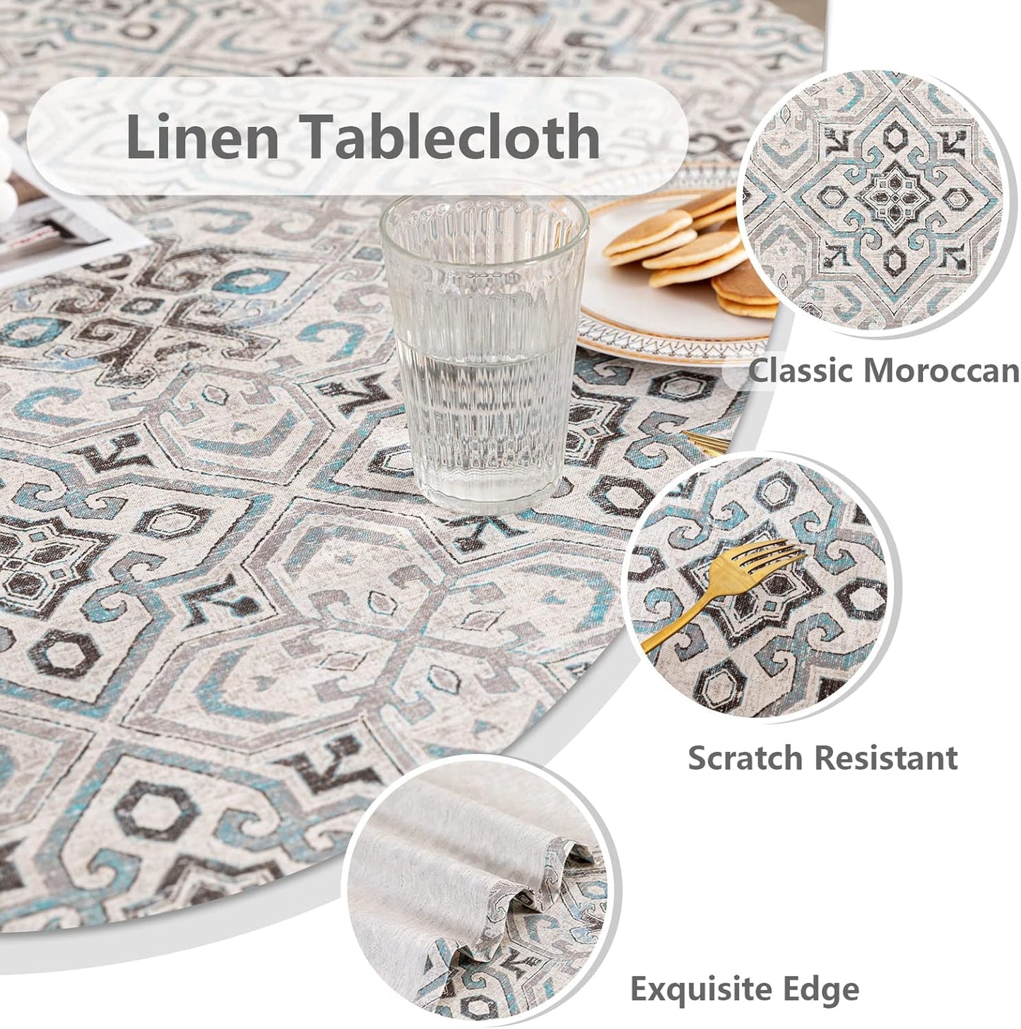 MYSKY HOME Rectangle Tablecloth 60x120 Inches -Linen Farmhouse Geometric Patterned Tablecloth Waterproof Decorative Washable Fabric Table Cloth for Kitchen Dining Moroccan Tablecloth，Grey