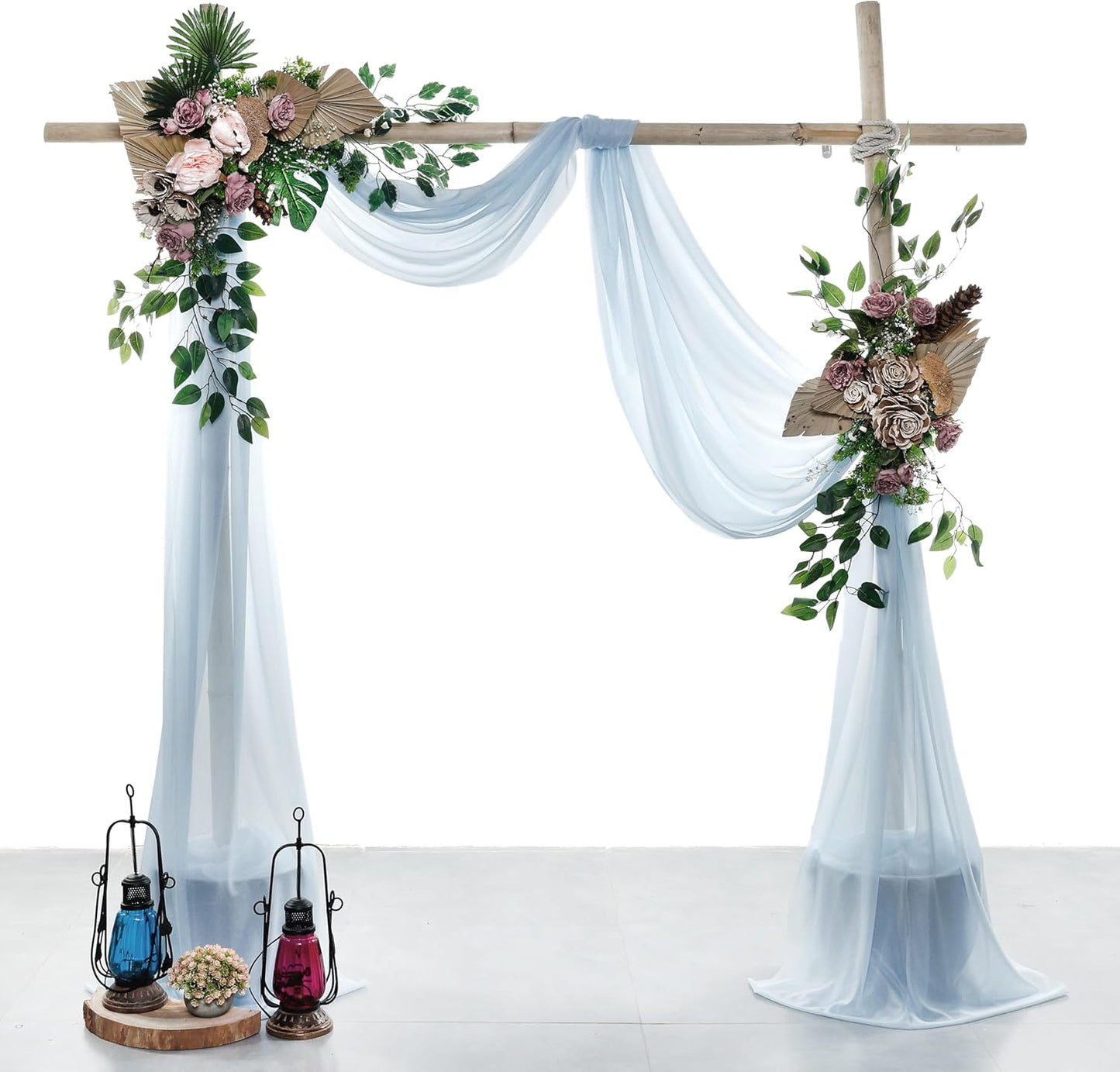 VDS Pack of 2 Panel (30 Inch X 30 Feet) Wedding Arch Draping Fabric Sheer Chiffon Fabric Drapery for Wedding Ceremony Reception Swag Backdrop Canopy Chuppah ARBO Altars Decoration (Baby Blue)