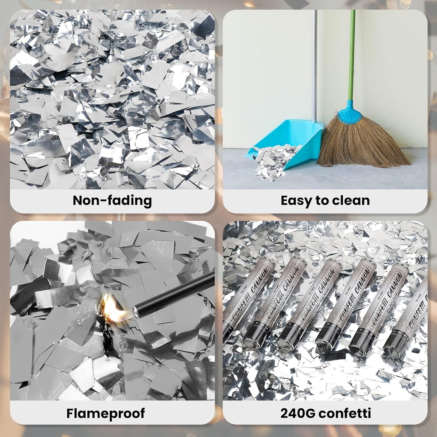 12 Inch Confetti Cannons (6 Pack) – Silver Mylar Confetti Poppers - Air Powered Party Poppers Confetti Shooters for Birthday, Wedding, Graduation, Christmas, New Year Celebrations