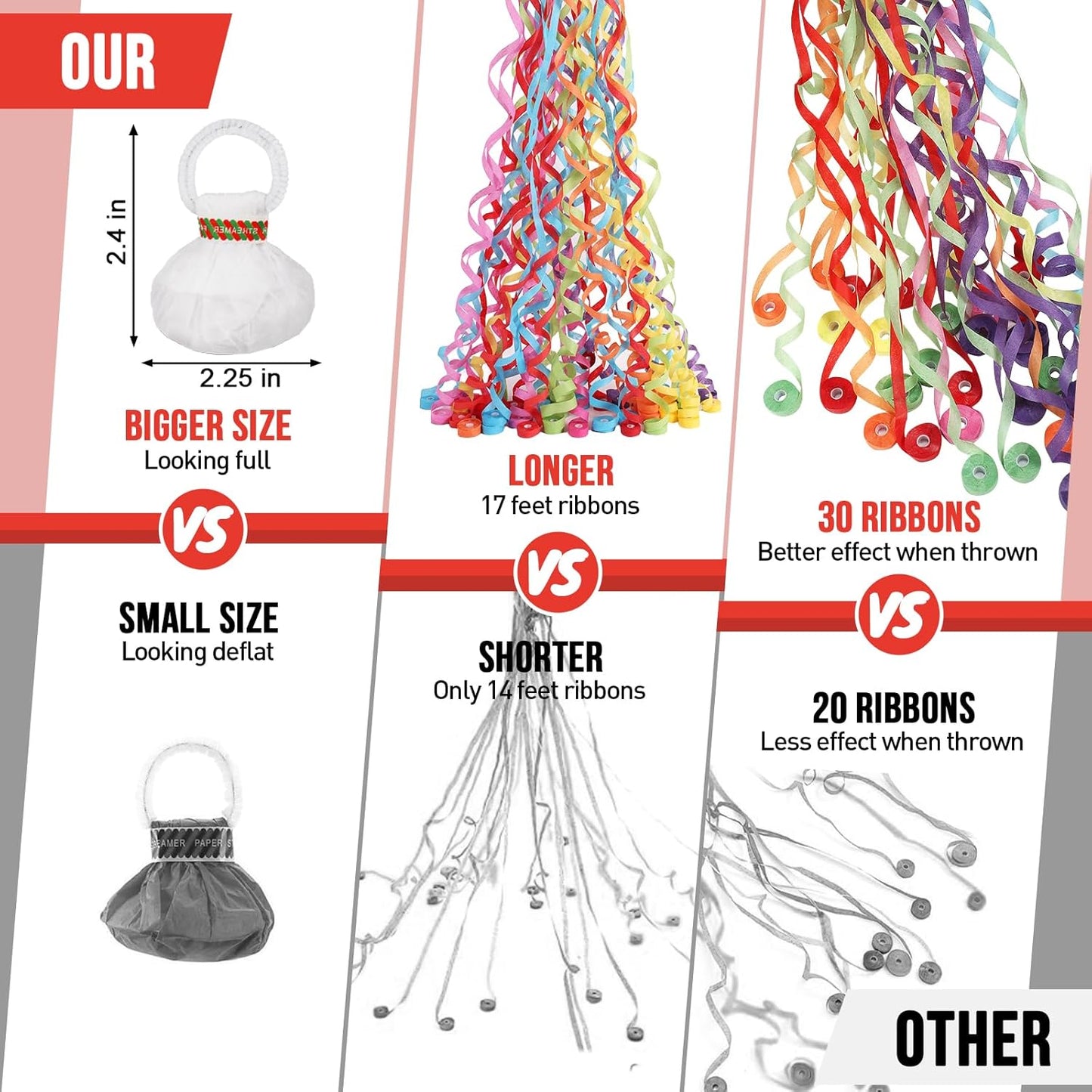 No Mess Streamers 24Pack,Poppers Party Favors,Hand Throw Streamers for Birthday,Wedding exit,Celebrations,Send Off idea,Graduation,Retirement Party