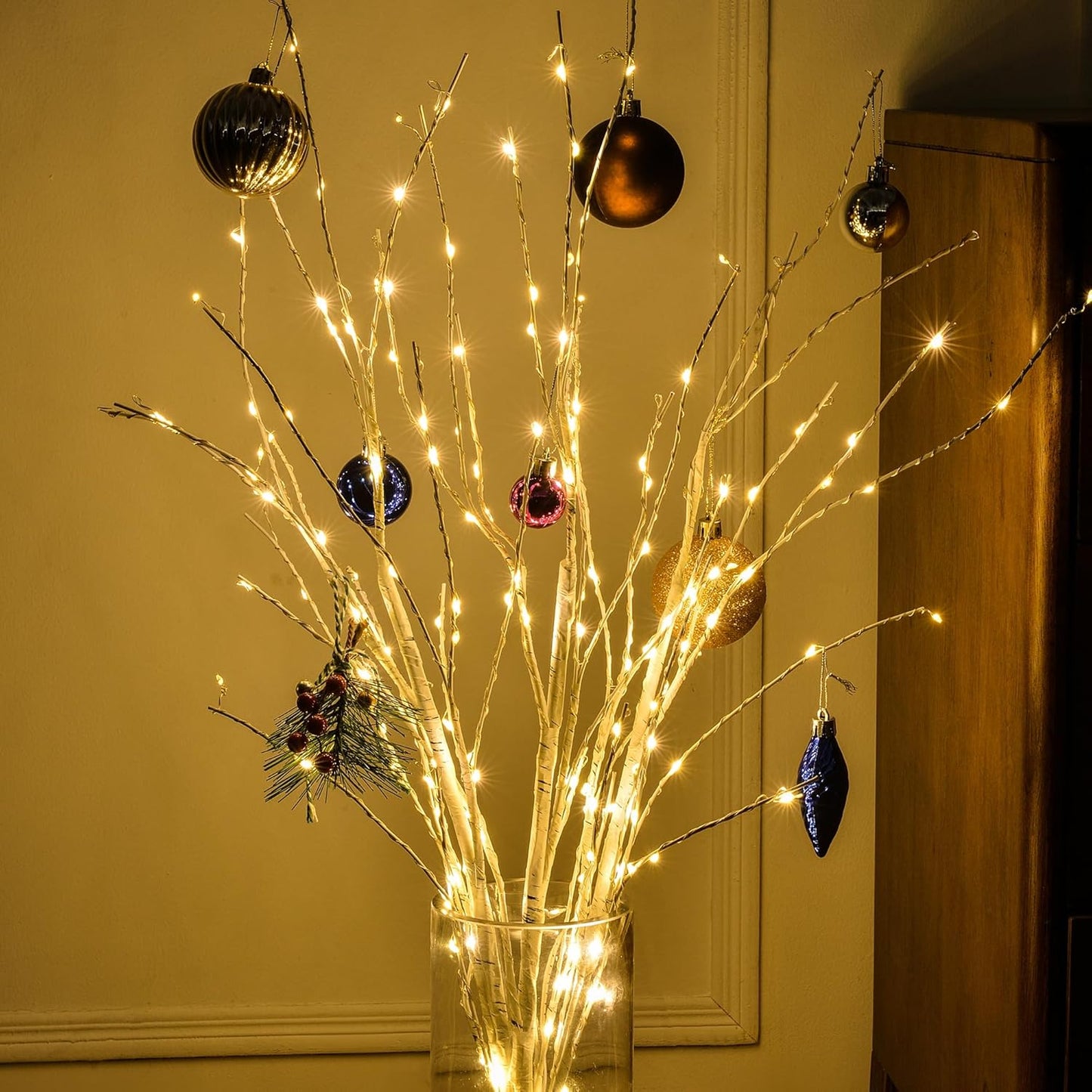 Bexdir Lighted Birch White Tree Branches 33IN 180LED with Timer Plug in, Artificial Tree White Birch Twig for Christmas Home Decor Party Wedding Bedroom