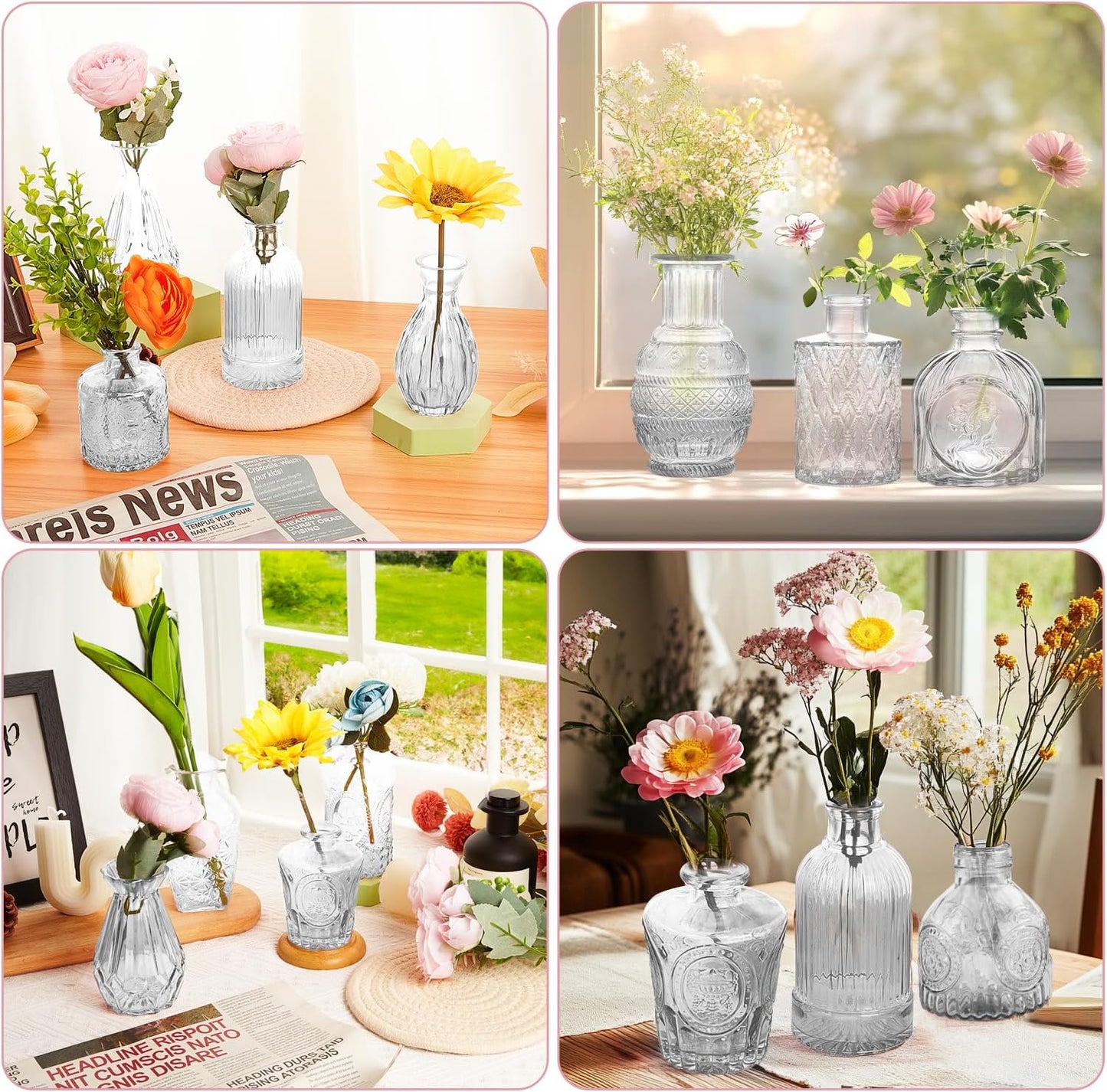 Glass Bud Vase Set of 30, Clear Bud Vases in Bulk, Small Flower Vases for Table Centerpieces, Mini Vintage Vases for Rustic Wedding Party, Bridal Shower, Home Decoration (30 Pack)