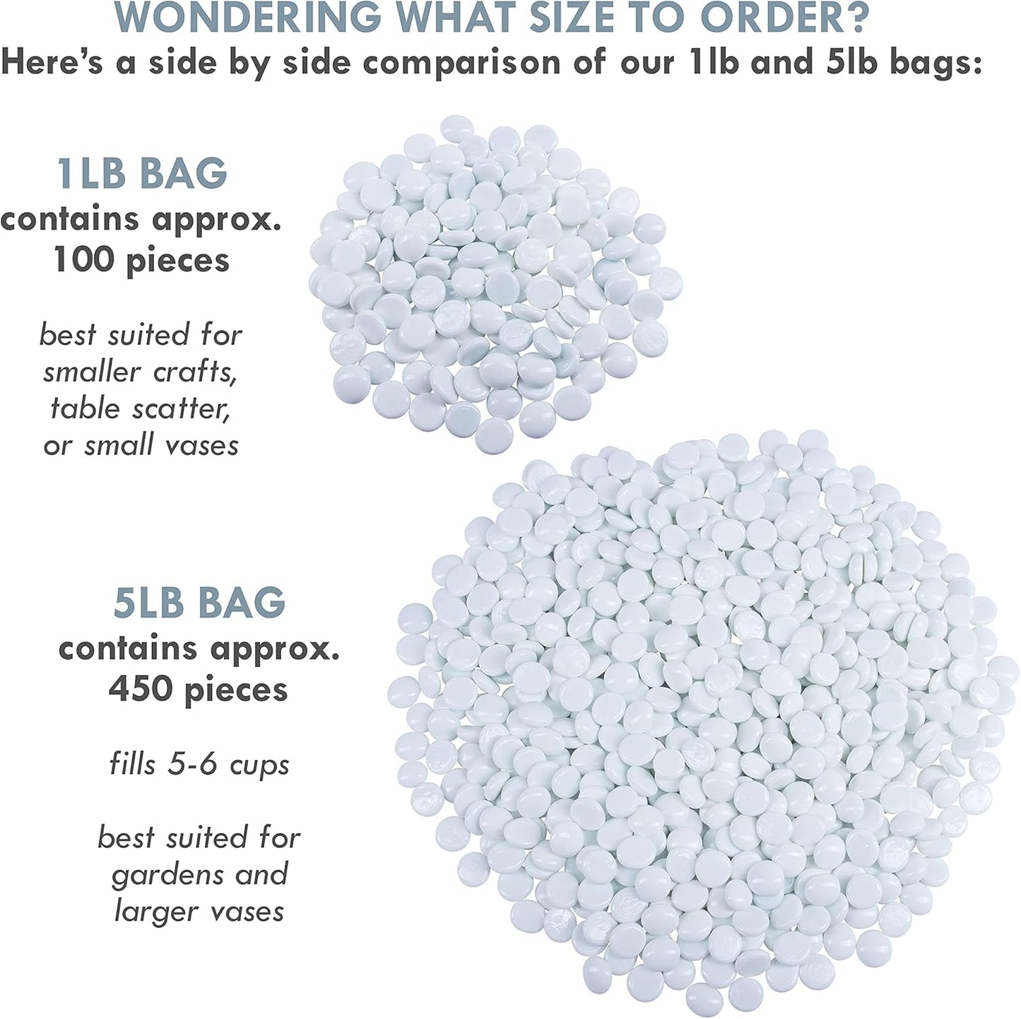 Galashield Flat Glass Marbles for Vases White Glass Gems Beads Pebbles Vase Filler (1 LB, Approx. 105 PCS)