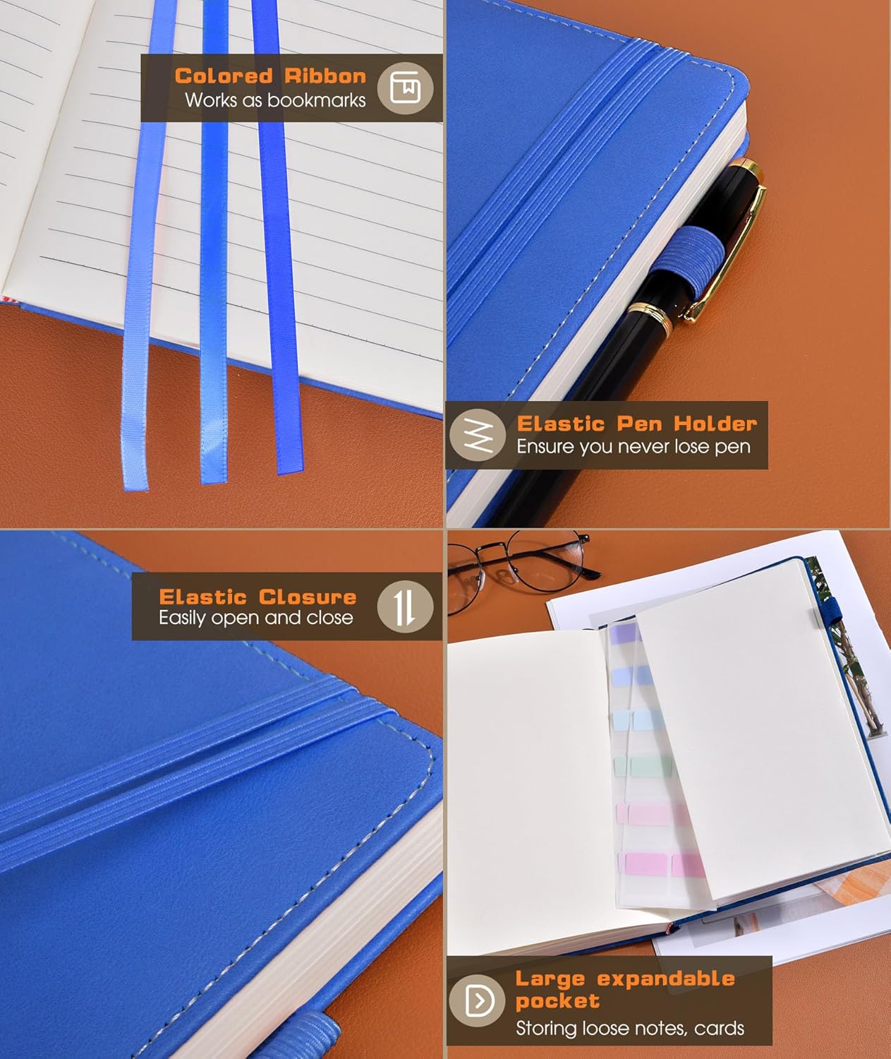 Lined Journal Notebook for Women Men, 256 Numbered Pages Hardcover Leather Journals for Writing, A5 Journaling Notebooks, College Ruled Journal for Business Work School Note Taking 5.75" x 8.38" Blue