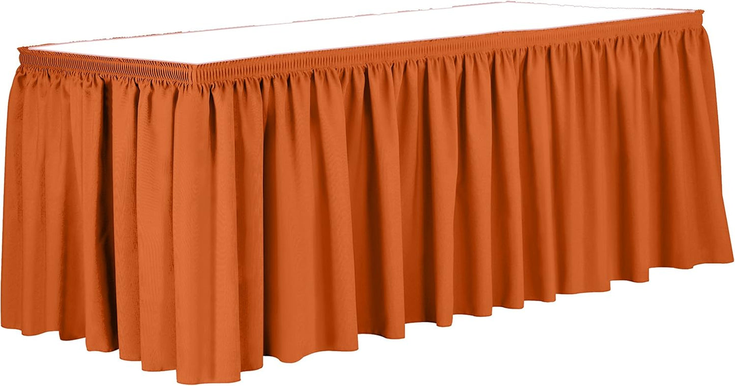 Ultimate Textile Pleat Polyester Fabric Table Skirt - Machine Washable Flame Resistant with Clips for Events, Weddings & Trade Shows, Cut & Sewn in Paterson, NJ - Orange, 21' Shirred Pleat