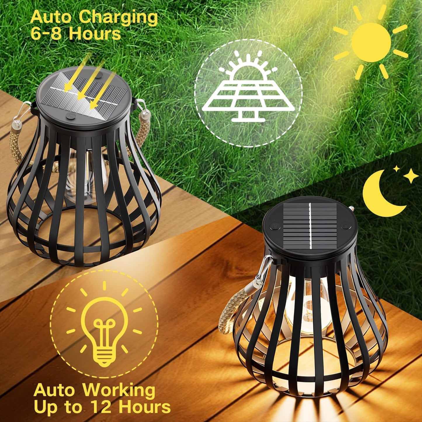 Solar Lanterns Outdoor Waterproof - Hanging Solar Lights for Outside, Halloween Yard Decorative, Classic High Brightness Garden Lanterns Lamp for Patio Table Pathway Decor, Pack 2
