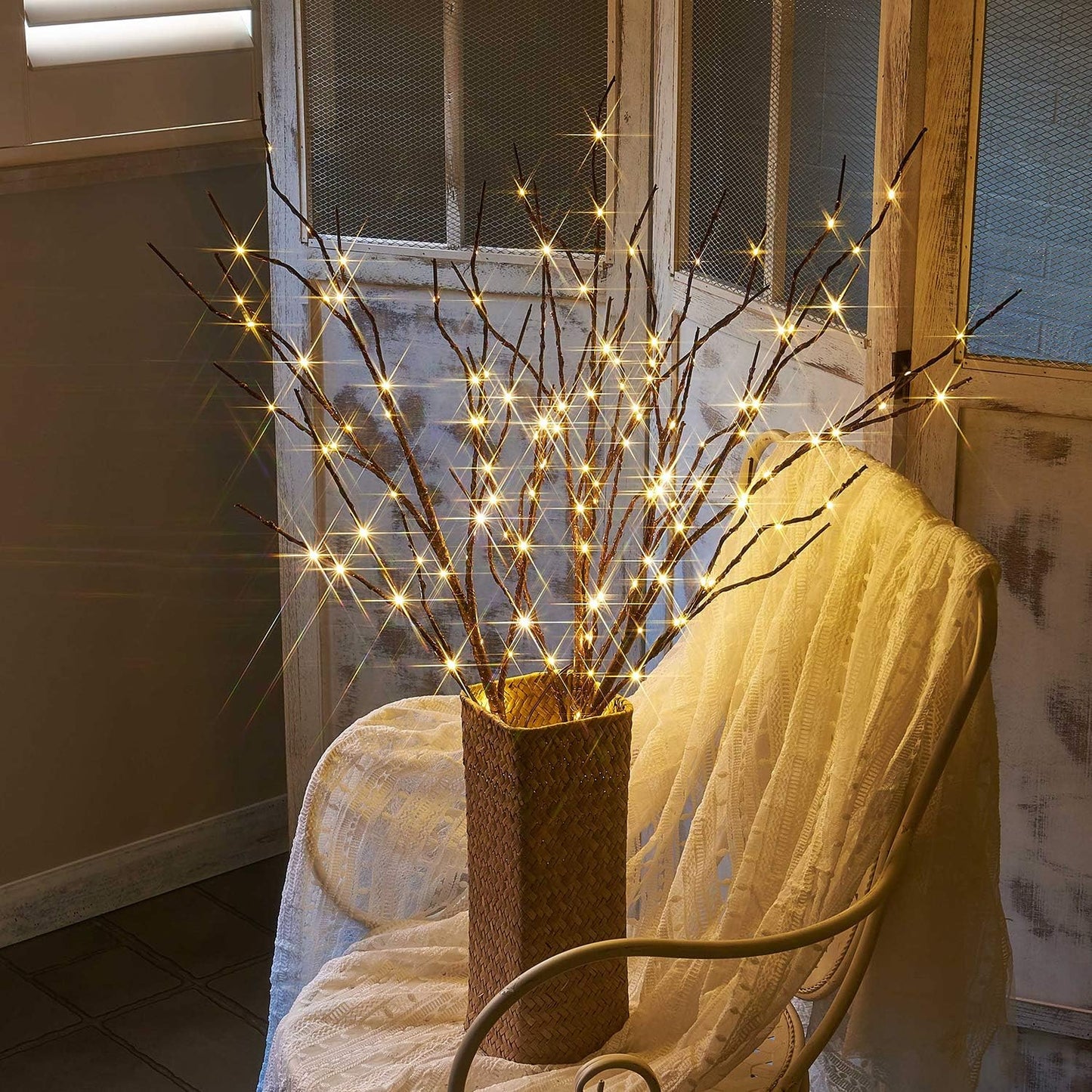 Fudios Branch Lights Plug in with Timer Willow Branches with Lights for Vase Twig 32IN 150 LED Outdoor and Indoor Holiday Party Decor 2Set