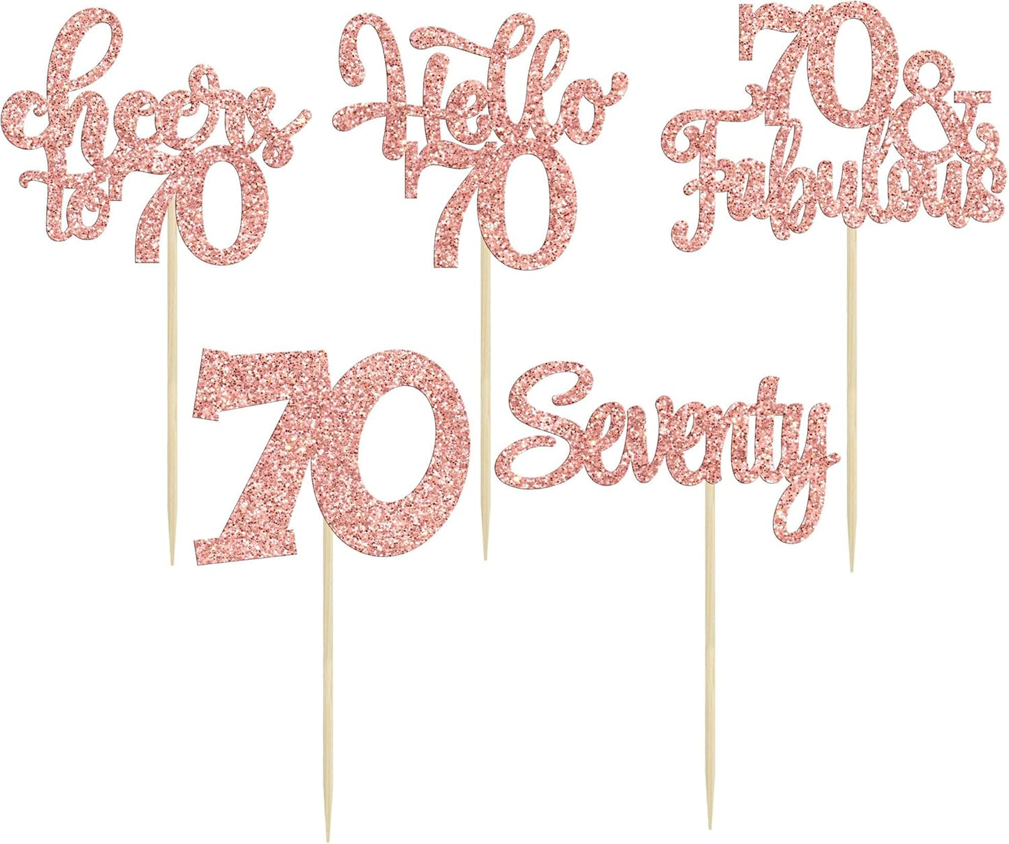 30Pcs Happy 70th Birthday Cupcake Toppers Seventy Cheers to 70 Years Old Birthday Cupcake Picks for 70th Birthday Anniversary Party Cake Decorations Supplies Rose Gold Glitter