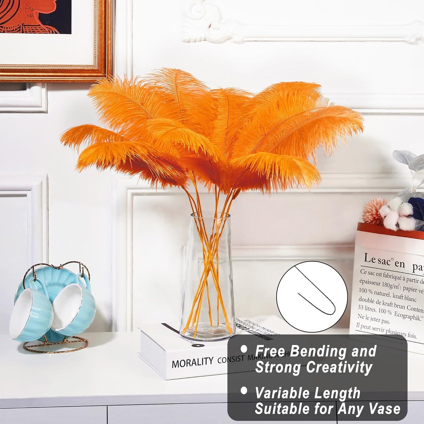 Holmgren Orange Ostrich Feathers Bulk - 20pcs Making Kit 22 Inch Ostrich Feathers for Vase, Floral Arrangement, Wedding Party Centerpieces and Halloween Home Decor (Orange)