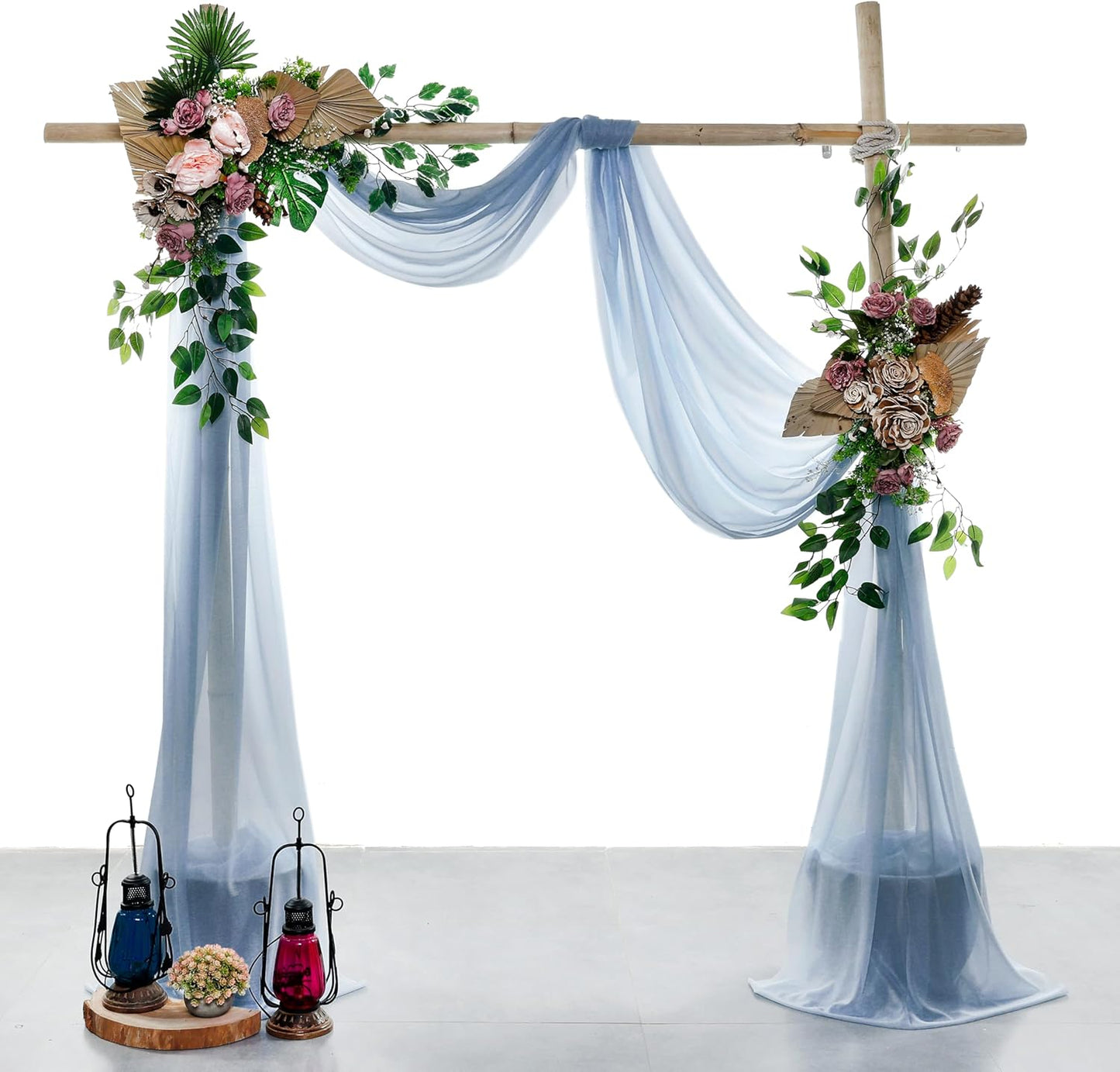 VDS Pack of 2 Panel (30 Inch X 40 Feet) Wedding Arch Draping Fabric Sheer Chiffon Fabric Drapery for Wedding Ceremony Reception Swag Backdrop Canopy Chuppah ARBO Altars Decoration (Dusty Blue)