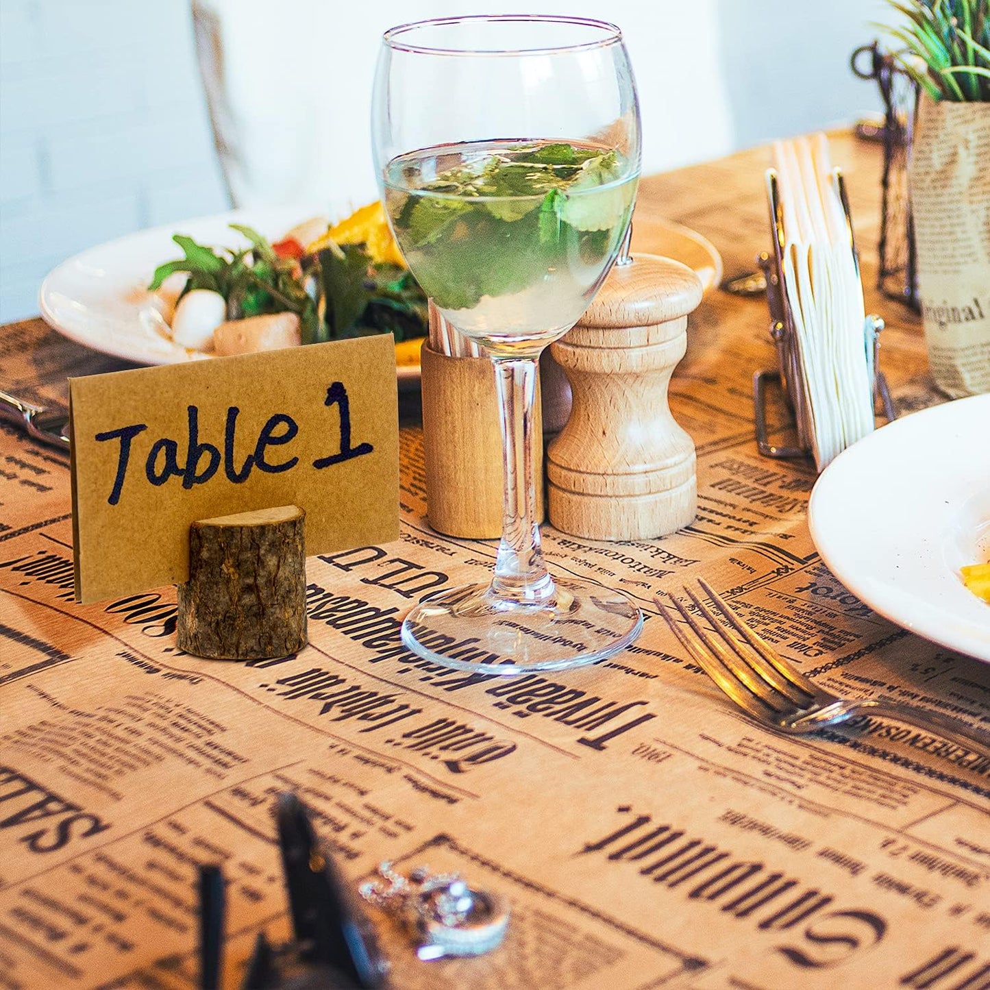 Wood Place Card Holders, 30Pcs Rustic Wooden Table Number Holders and 50Pcs Kraft Place Cards, Wood Photo Picture Holder for Wedding Party Table Name and More