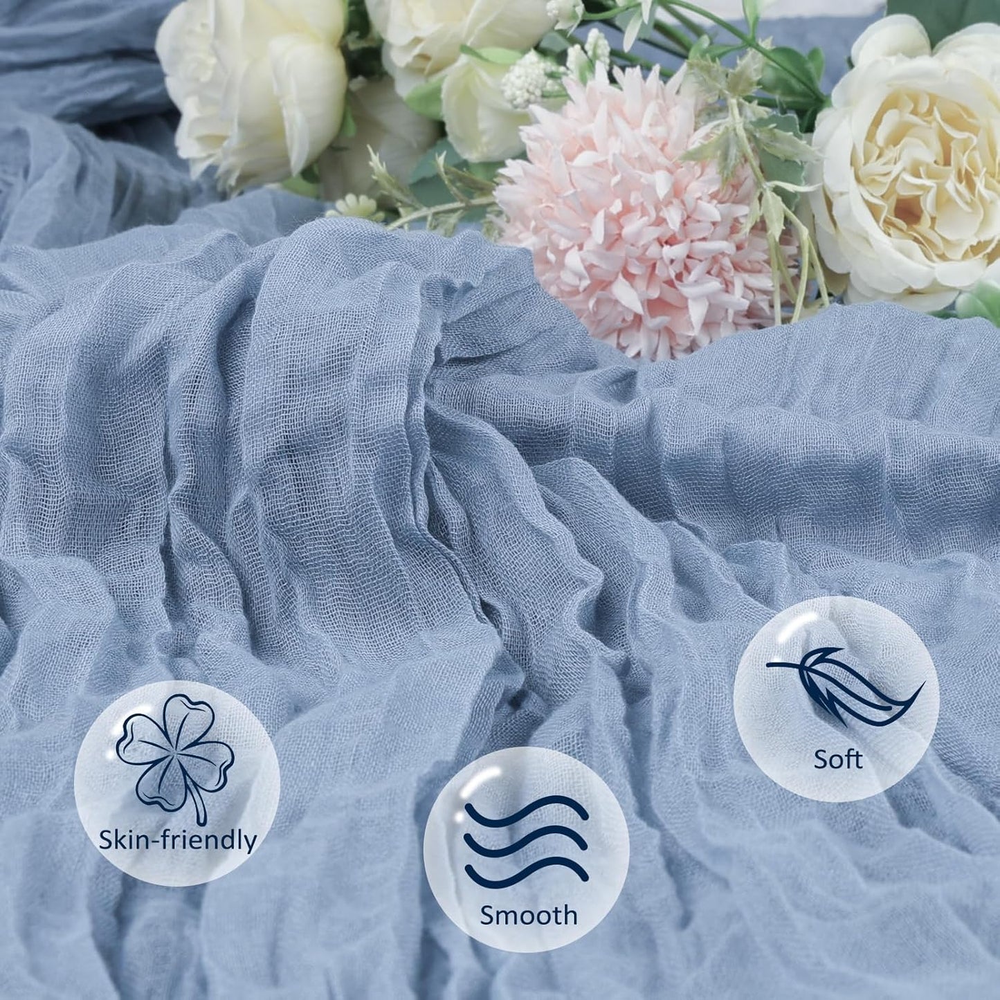 12 Pack Dusty Blue Table Runner 10ft Boho Gauze Fabric Cheesecloth Table Runner 35 x 120 Inch Rustic Sheer Runner for Wedding Decor Baby Shower Party Table Centerpiece Decorations