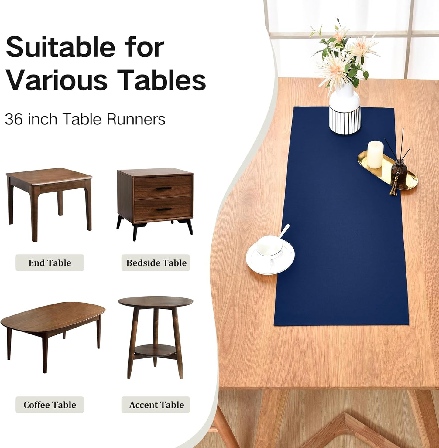 Farmhouse Navy Blue Table Runner Small Short Table Runners 36 Inches Coffee Table Runner for Dresser Living Room Bedroom Holiday Party Banquet 12X36 Inch