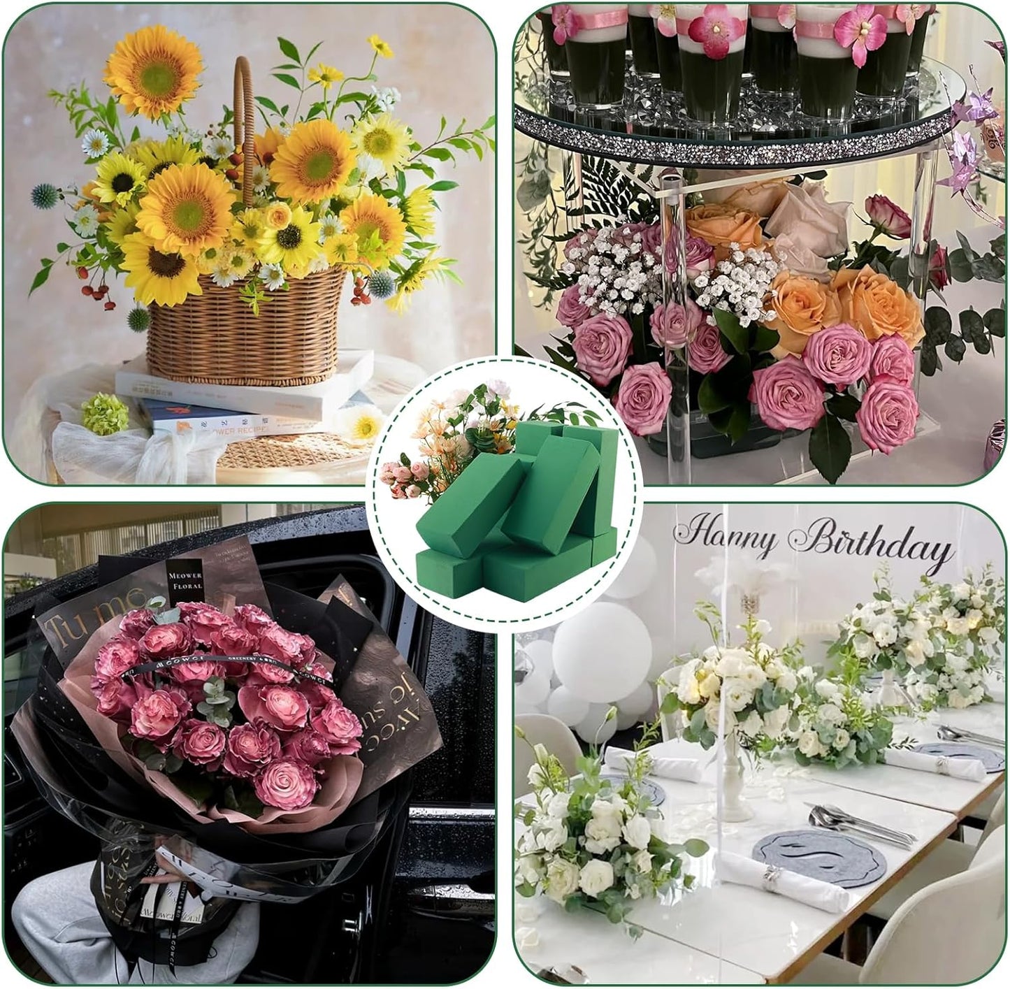 24 Pcs Floral Foam Blocks for Fresh & Artificial Flowers, 5.5" L x 3.1" W x 1.7" H Wet & Dry Green Flower Foam for Indoor Outdoor Floral Arrangements, Foam Bricks for Wedding, Birthdays, Home Décor