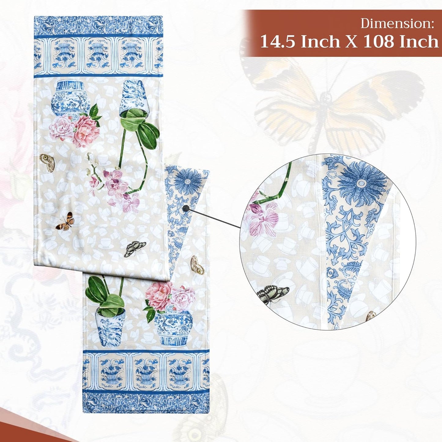 Maison d' Hermine Table Runner 100% Cotton Double Layer Table Runners 108 inches Long Decorative for Home Kitchen Dining Party Baby Shower Wedding Bridal Shower Spring Summer (Canton, 14.50" x 108")