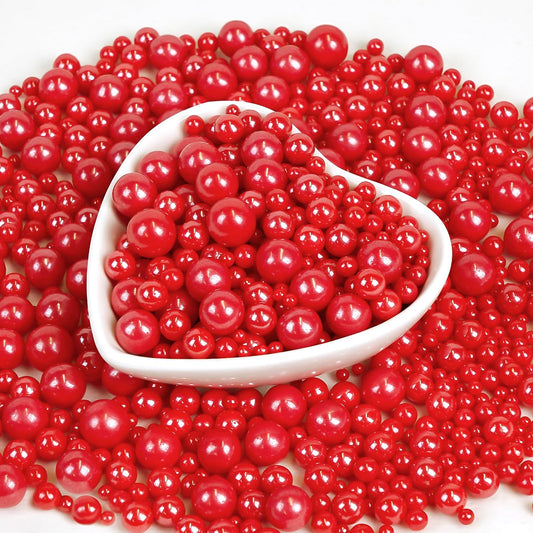 Edible Red Pearl Sprinkles, Red Pearls for Cake Decorating, Mix Size, Baking Edible Cake Decorations & Cupcake Toppers, Cookie Decoration, Wedding Party Chirstmas Supplies, 180g/6.35oz