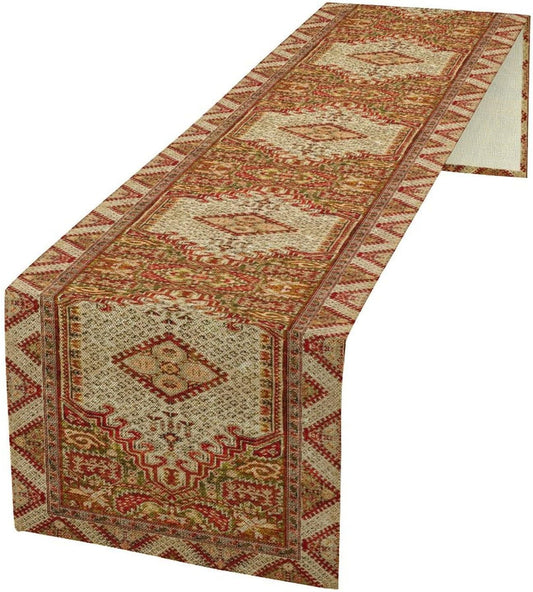 Boho Bohemia Style Orange Table Runner, Country Rustic Farmhouse Magical Abstract Print Pattern for Home Kitchen Table Decor Dining Coffee Room Garden Party Decor 13x90in