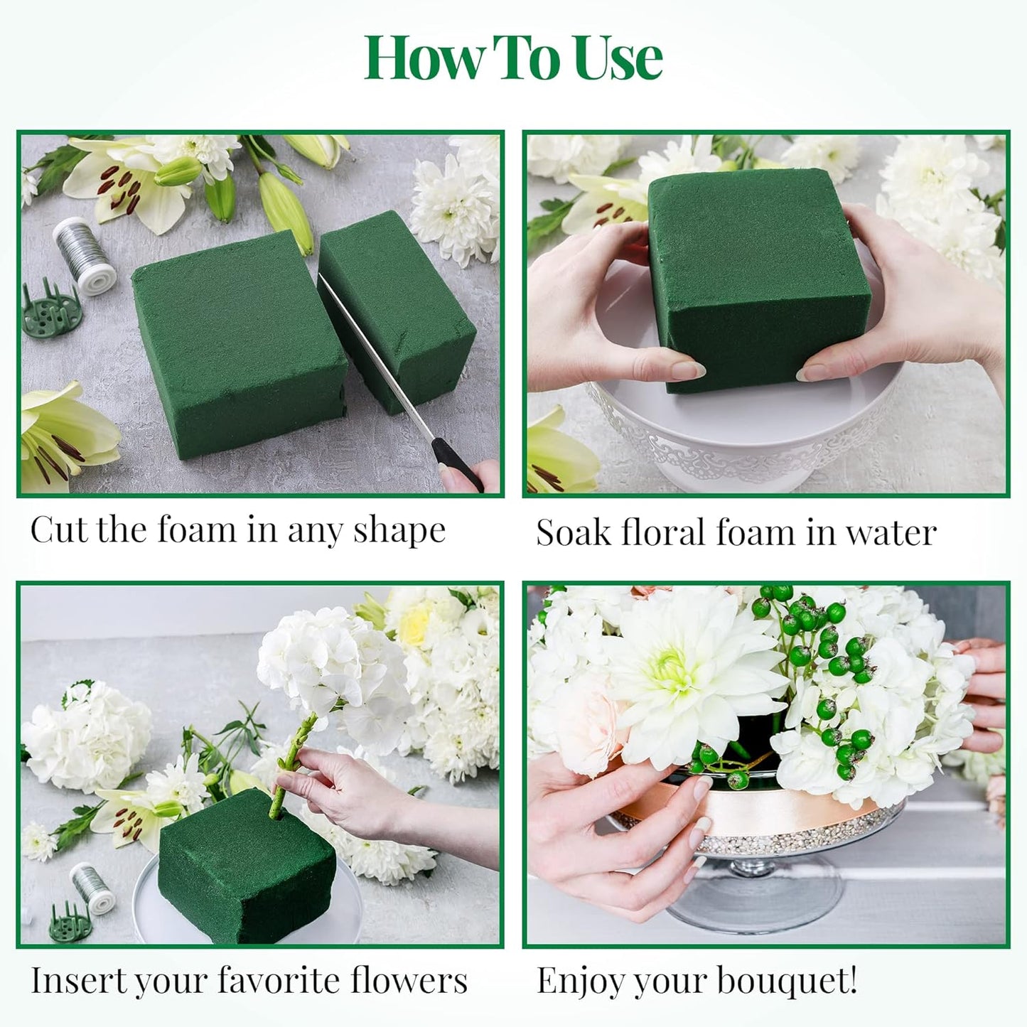 2 Pcs Floral Foam Blocks (Larger Size 9" X 4" X 3" Each) Florist Flower Foam Green Bricks Applied Dry or Wet Flower Foam Bricks Arrangement Supplies for Artificial or Fresh Flowers