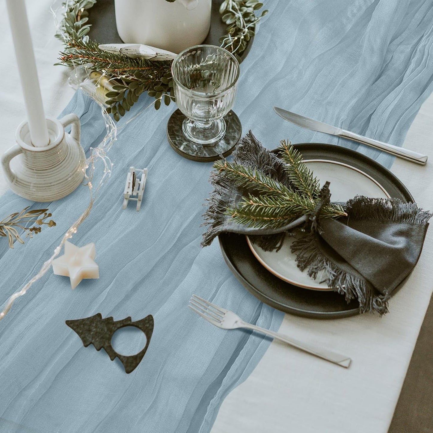 12 Pack Cheesecloth Table Runner, Runner Gauze Boho Wedding Decor Romantic Table Runner for Wedding Birthday Party(35" x 118")(Grayblue)