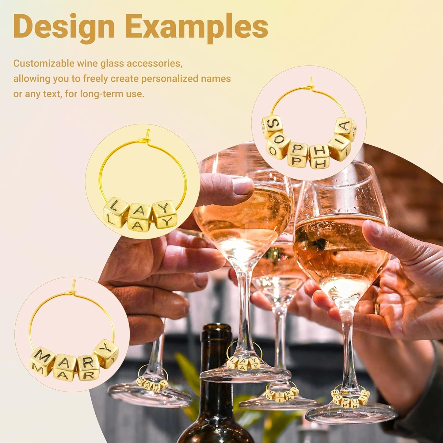 50 Sets Wine Glass Charms, Wine Charms for Stem Glasses, DIY Reusable Drink Markers for Weddings & Bachelorette with Alphabet Beads