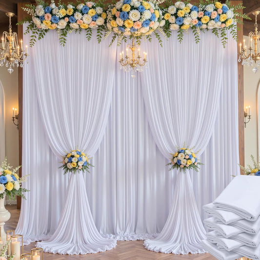 40×14 ft White Wrinkle Free Backdrop Curtain, Soft Silky Polyester Wedding Drapes 8 Panels 14ft Height Photo Backdrop Curtains for Parties Birthday Baby Shower Photography Background Cloth